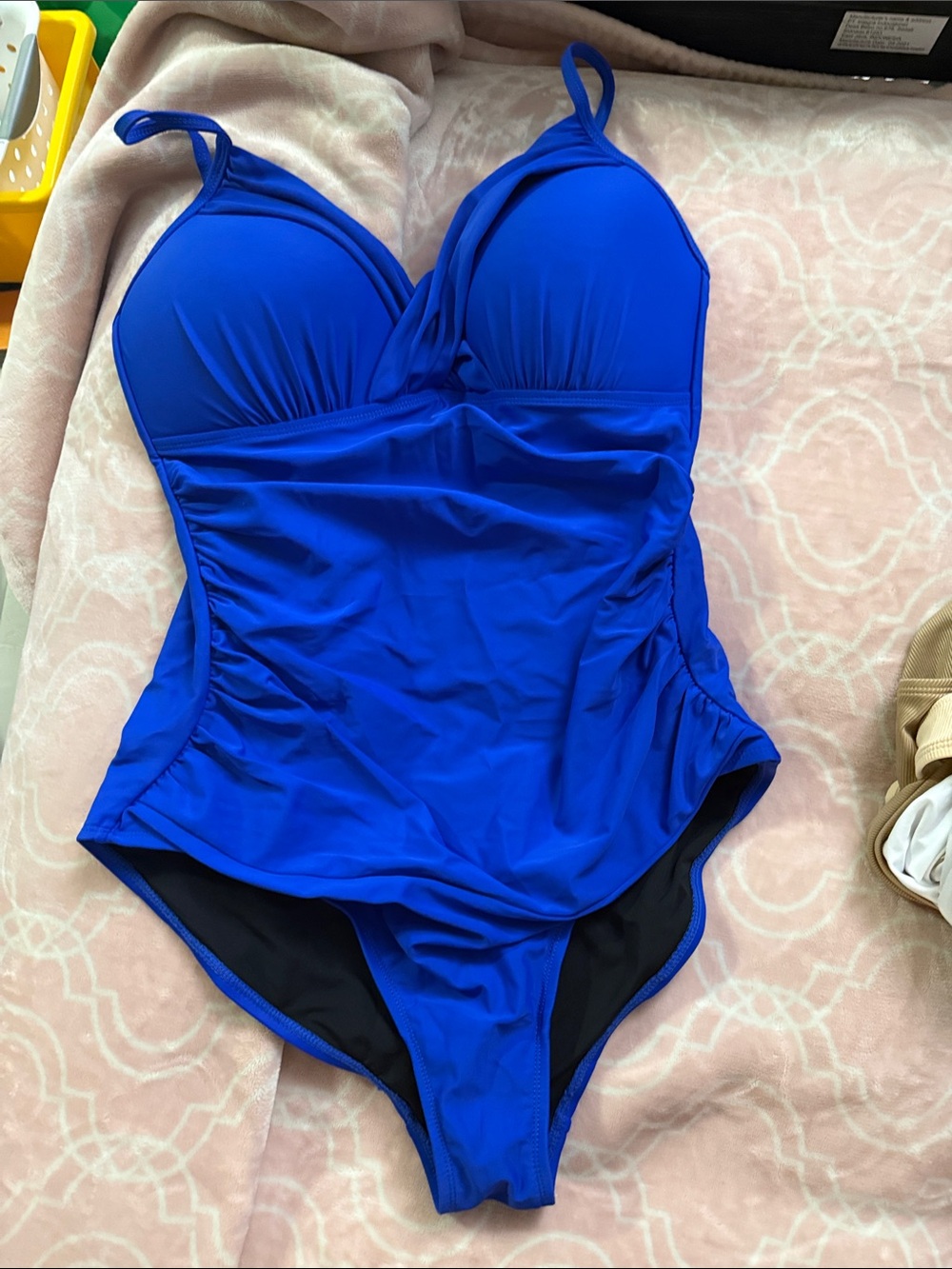 Bright Blue Ruched One-Piece Swimsuit with Supportive Cups